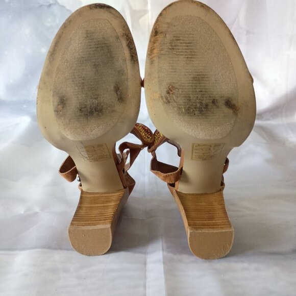 Leila Stone Open Toe Sandals Size 8 High Heel Back Zip Buckles Excellent - Picture 6 of 8